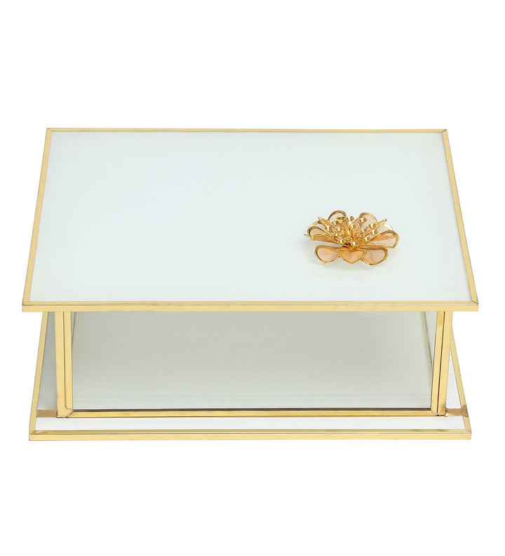 Livia's Flower White Glass Jewellery Box with Metal Frame Medium view 4