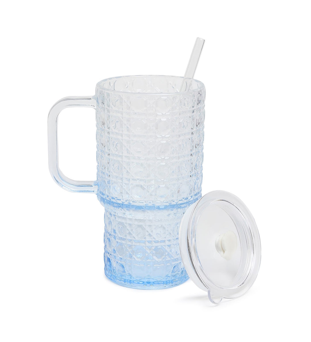 Verdelle Diamond Cut Glass Tumbler Blue view 4