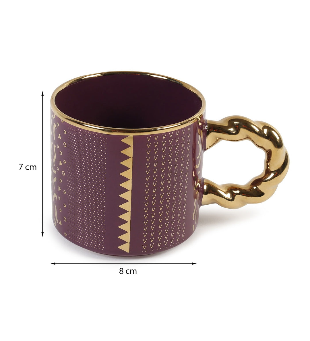 Ceramic Coffee Mug with Gold Line Art and Gold Handle Roxy Purple view 3