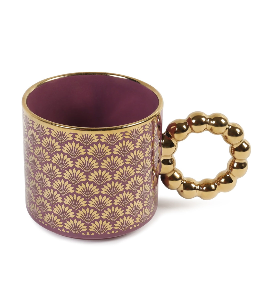 Ceramic Coffee Mug with Gold Motifs and Beaded Handle Vera Purple view 6