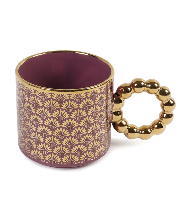Ceramic Coffee Mug with Gold Motifs and Beaded Handle Vera Purple view 6