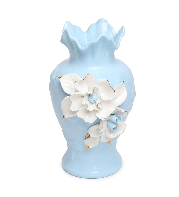 Elodie Fleur Ruffled Rim Porcelain Vase with Gold Detail Blue view 5