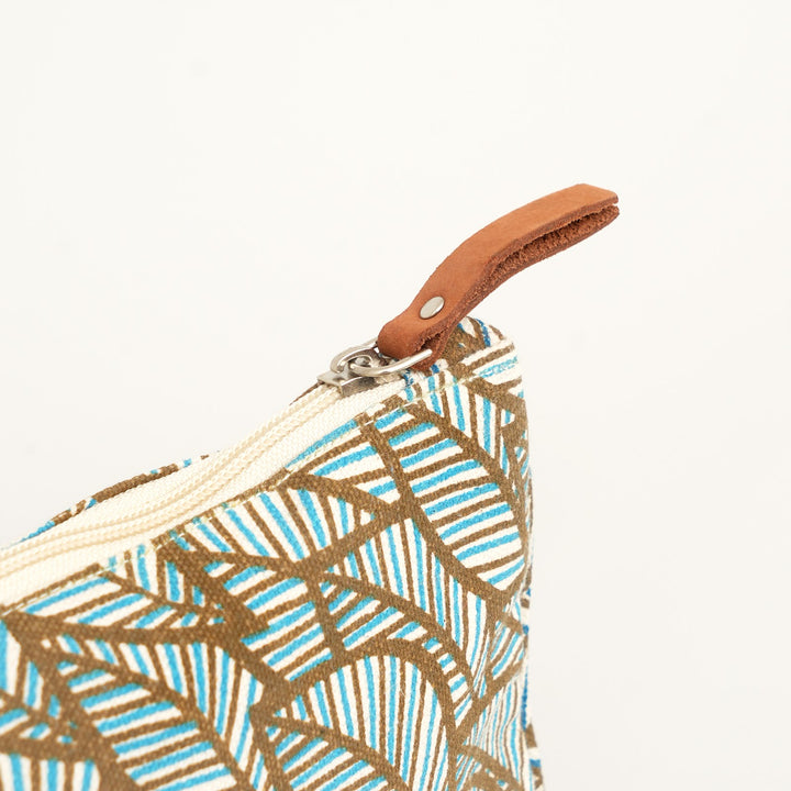 Grey Leaf Print Canvas Zipper Pouch, View 3