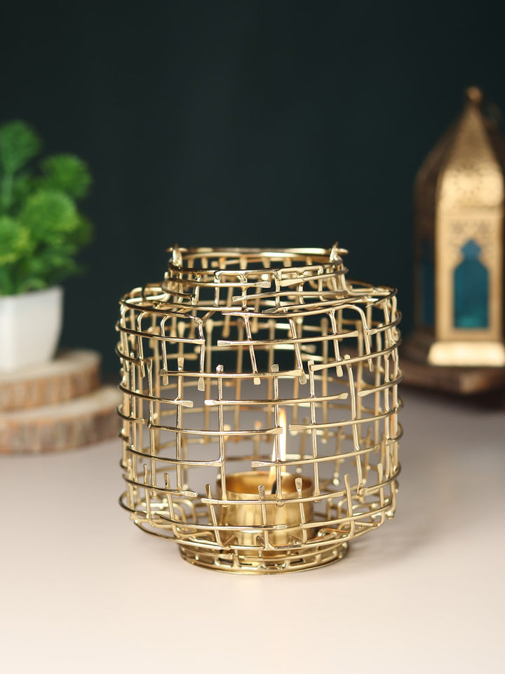 Expobazaar Basketweave Gold Tea Light Holder