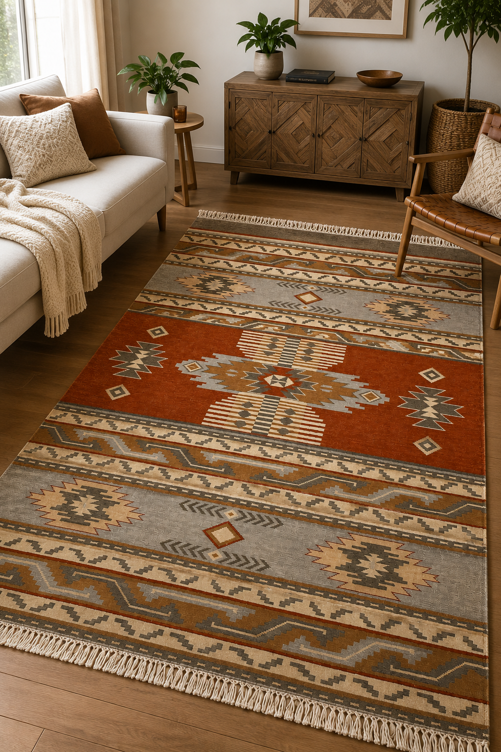 Multicolour Handwoven Wool Kilim Rug