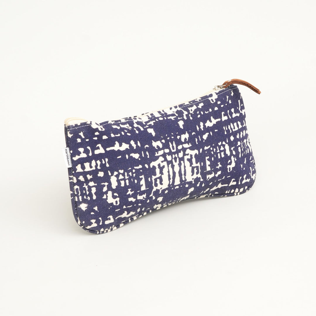 Navy Abstract Print Canvas Zipper Pouch, View 3