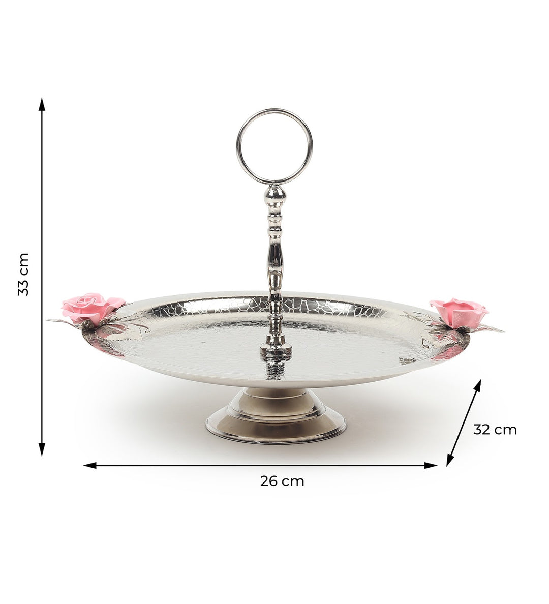 Petal Eclat Stainless Steel Cake Stand with Floral Accent Pink view 3
