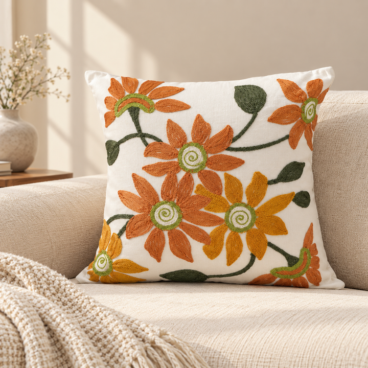 Floral Embroidered Poly Dupion Cushion Cover, View 4
