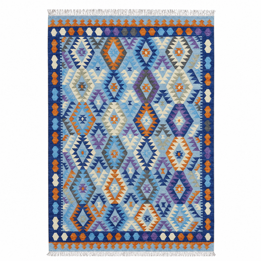 Grey Blue Diamond handwoven wool kilim rug by Expobazaar