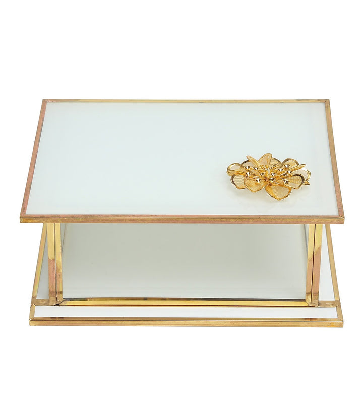 Livia's Flower White Glass Jewellery Box with Metal Frame Small view 3