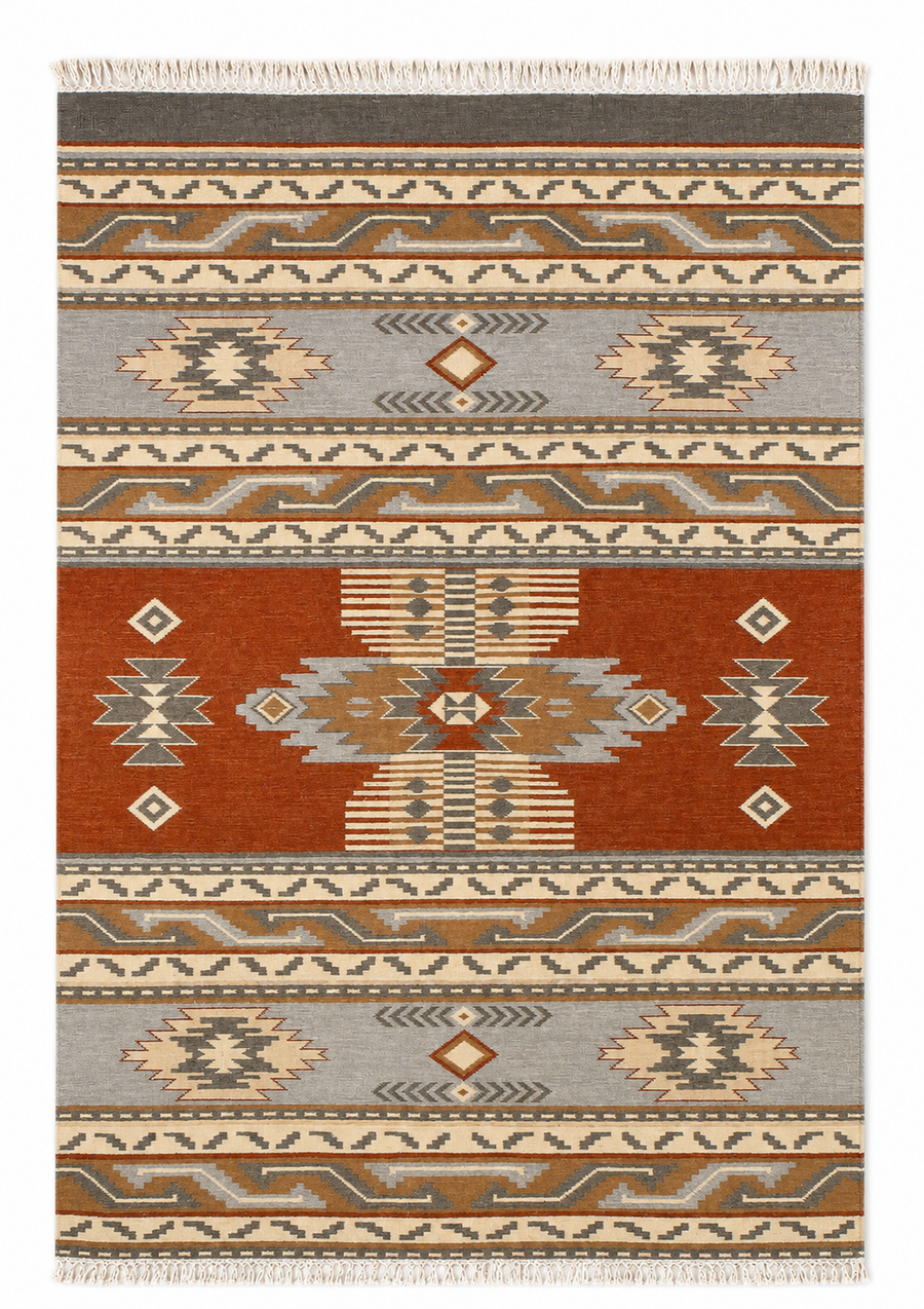 Multicolour handwoven wool kilim rug by Expobazaar