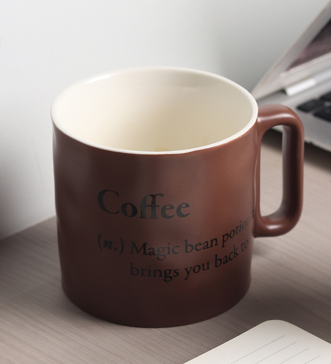 Quip Ceramic Coffee Mug with Playful Inscription Brown view 1