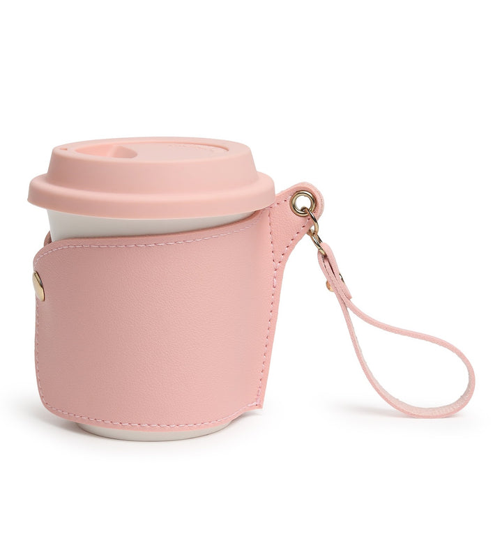 Little Latte Ceramic Coffee Tumbler with Lid Pink view 4