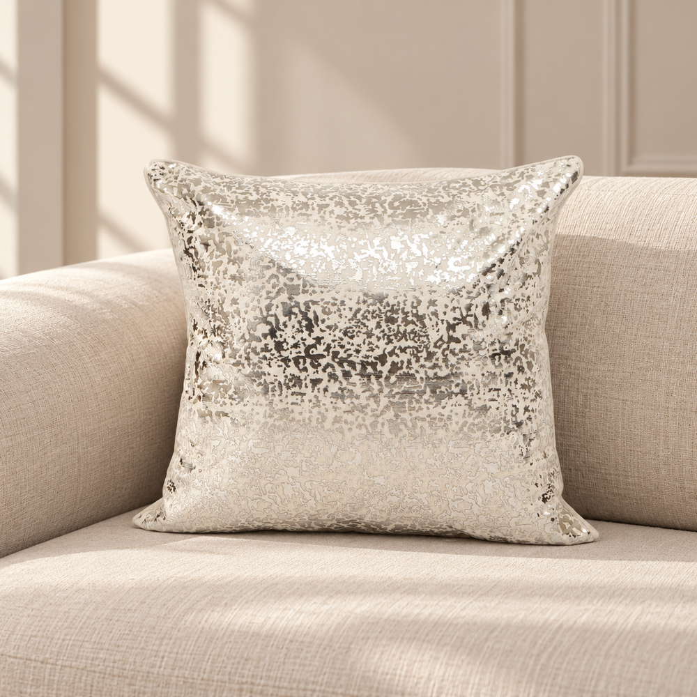 Silver Foil Print Cotton Slub Cushion Cover, View 2