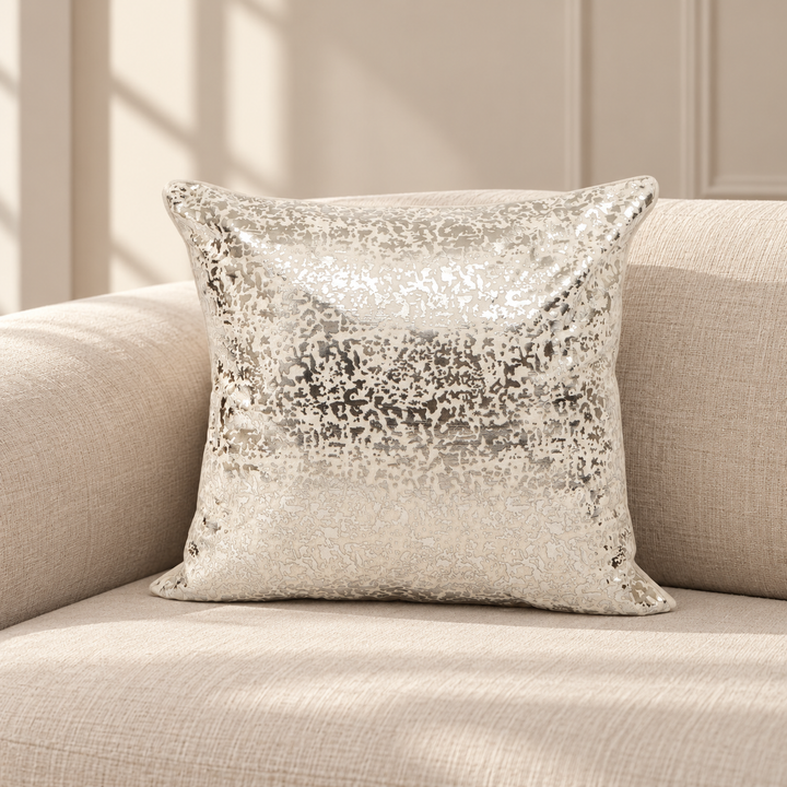 Silver Foil Print Cotton Slub Cushion Cover, View 2