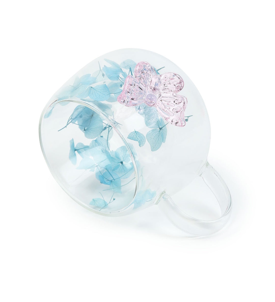Titli Bloom Floral Glass Mug with Butterfly Blue view 4