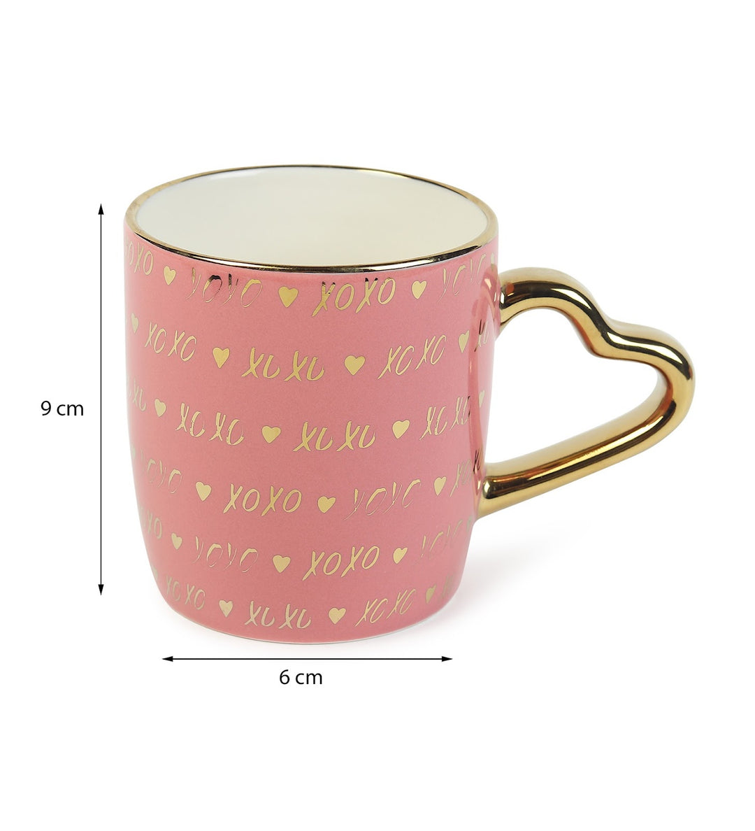 Love Quote Ceramic Coffee Mug with Gold Heart Handle Sweetie XOXO Pink view 3