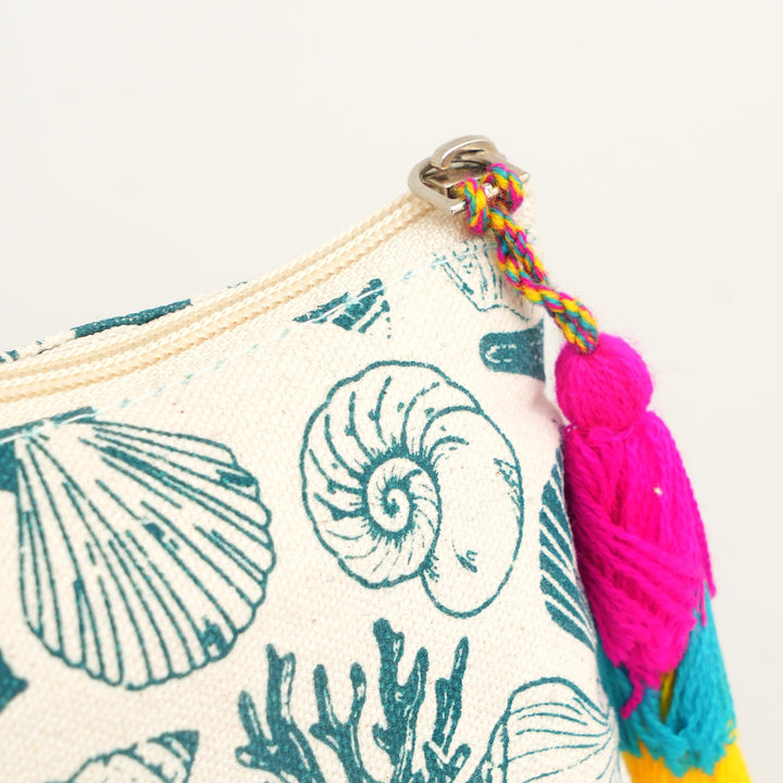 Blue Botanical Print Tassel Pencil Pouch, View 4