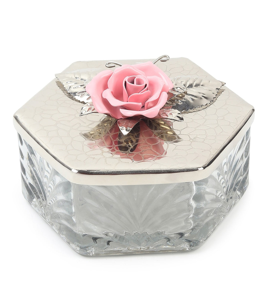 Petal Eclat Hexagon Trinket Box with Floral Bloom Accent Pink view 5
