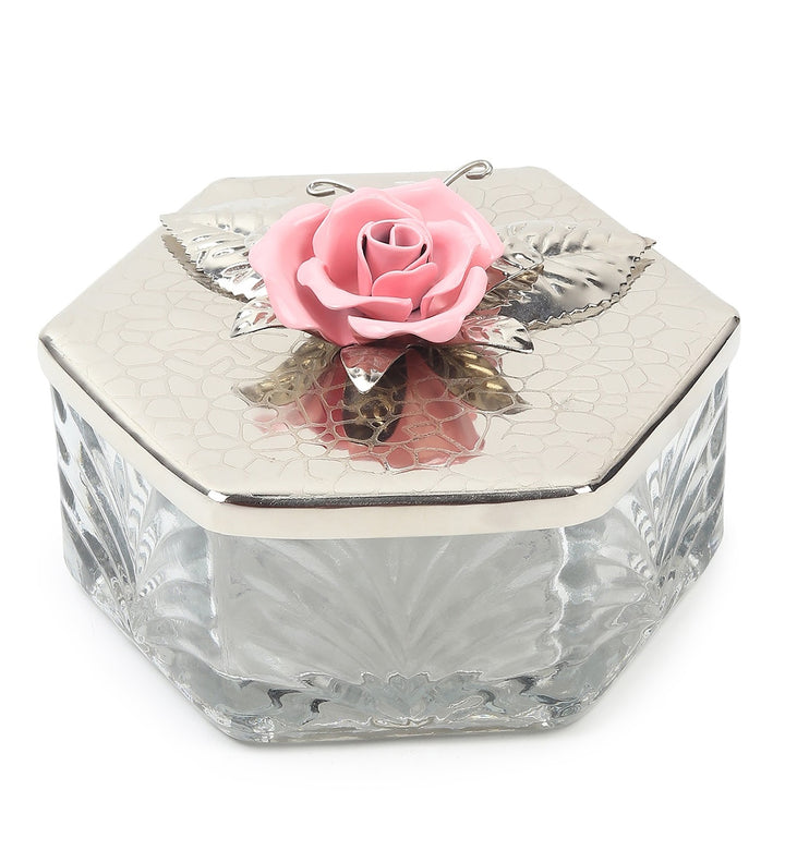 Petal Eclat Hexagon Trinket Box with Floral Bloom Accent Pink view 5