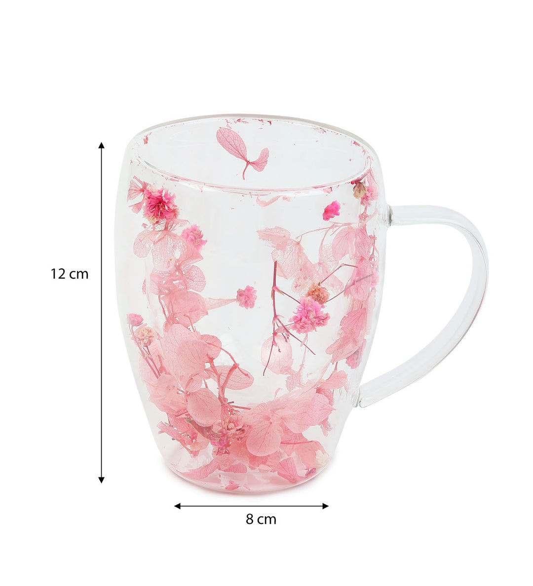 Dahlia Pressed Flower Glass Coffee Mug Pink view 3