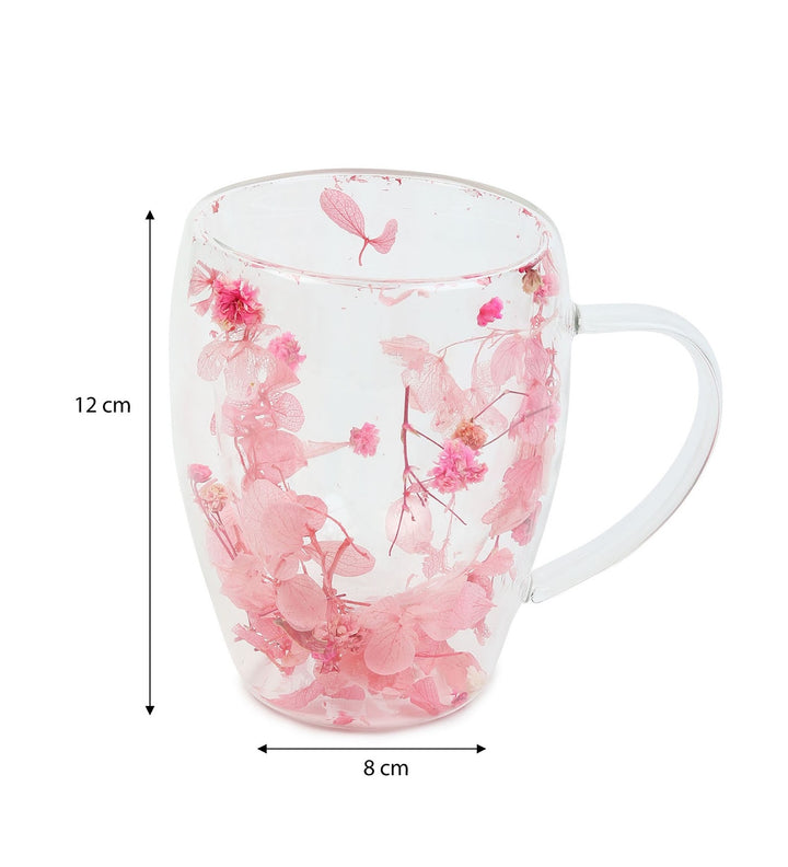 Dahlia Pressed Flower Glass Coffee Mug Pink view 3
