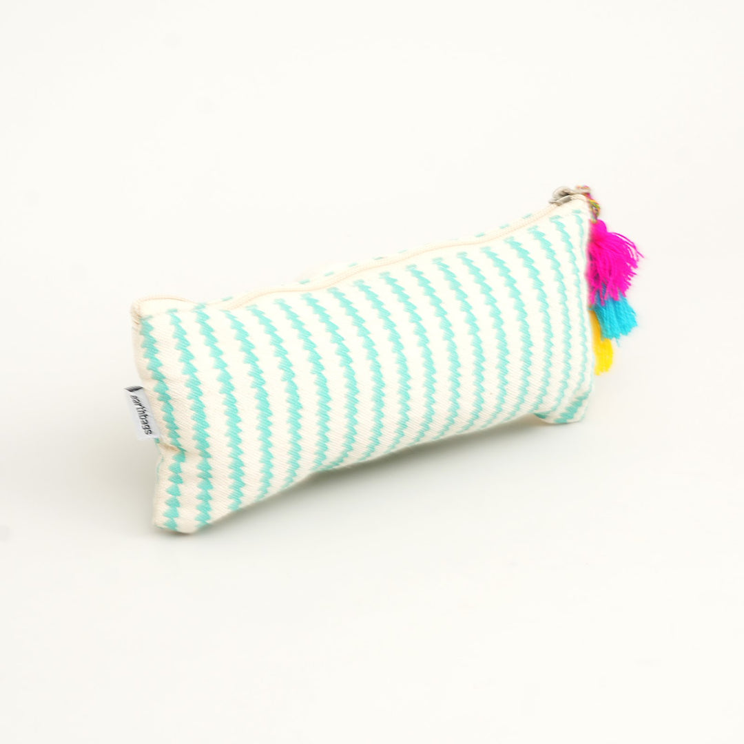 Teal Stripe Tassel Pencil Pouch, View 2