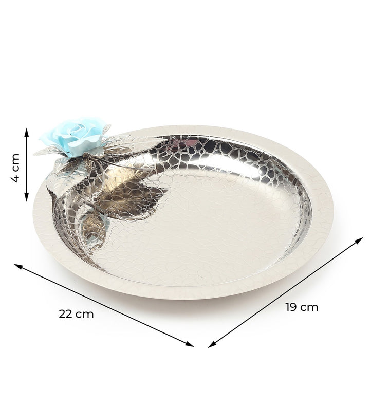 Petal Eclat Round Stainless Steel Serving Plate Blue view 3