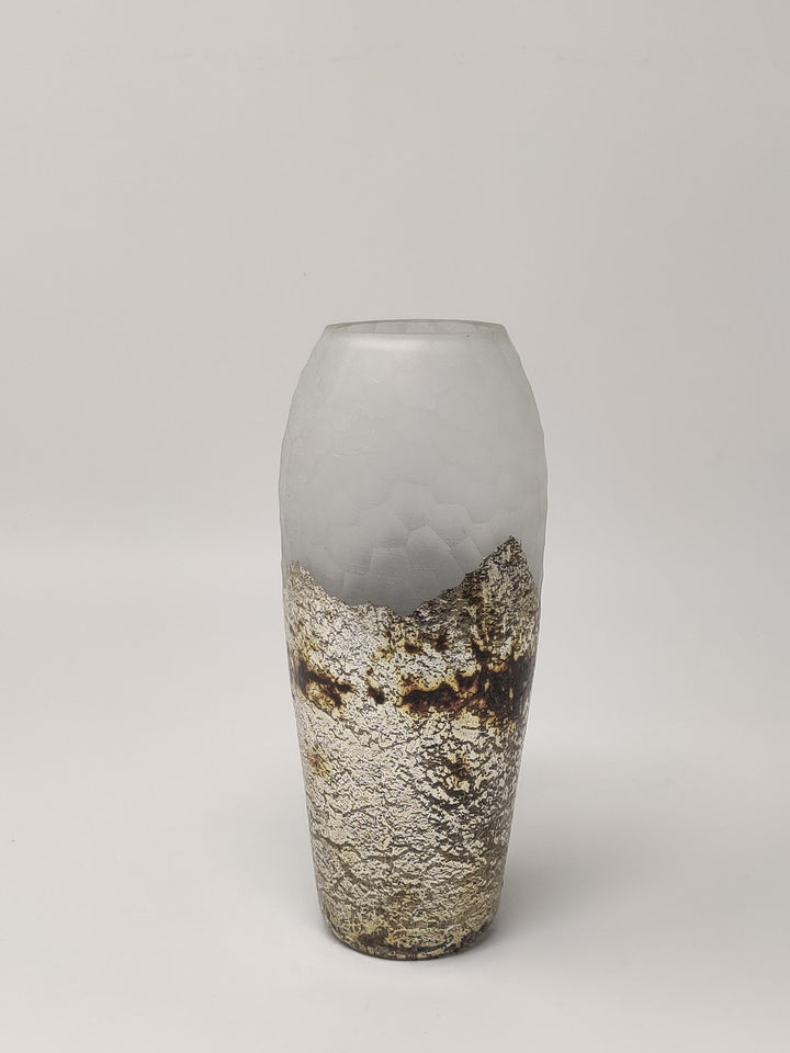 Expobazaar Silver Wavy Chisel Cut Glass Vase