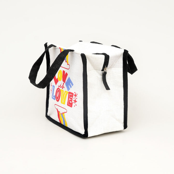Express Jute Lunch Bag, Love Print, View 3