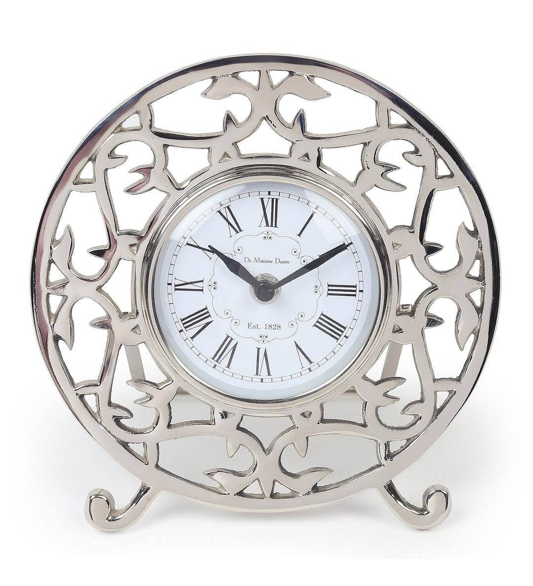 Rosenthal Vintage Metal Table Clock with Roman Numerals Silver view 4