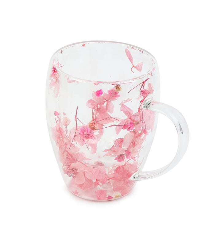 Dahlia Pressed Flower Glass Coffee Mug Pink view 5