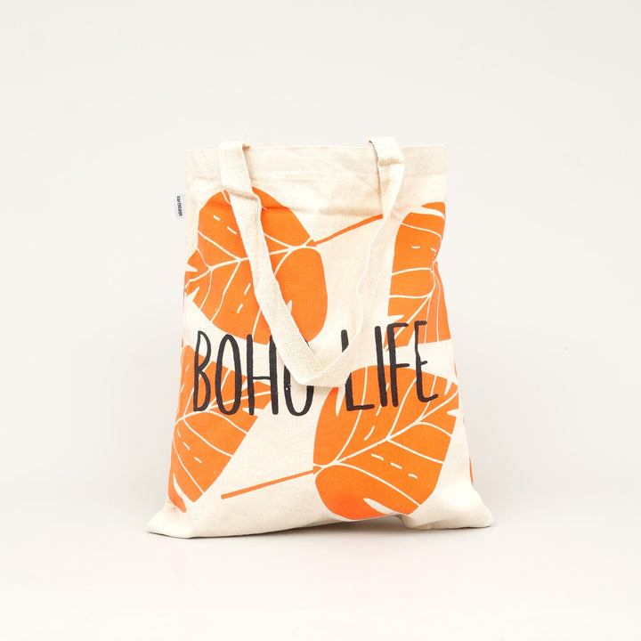 Boho Leaf Print Canvas Tote Bag, View 3