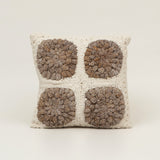 Ivory Crochet Medallion Cotton Cushion in white and grey