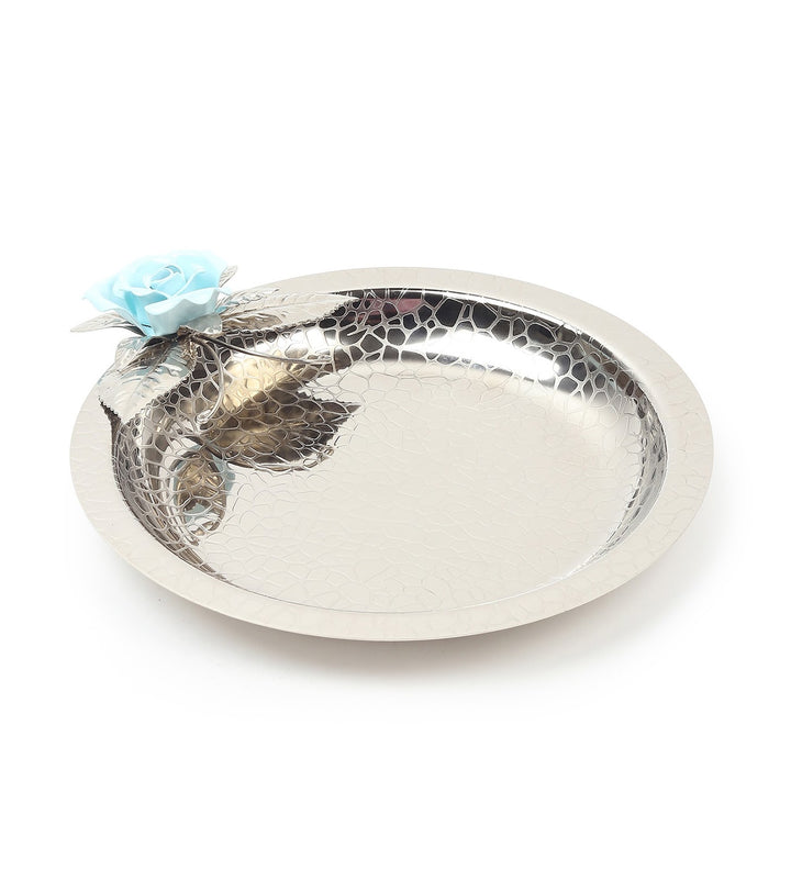 Petal Eclat Round Stainless Steel Serving Plate Blue view 5