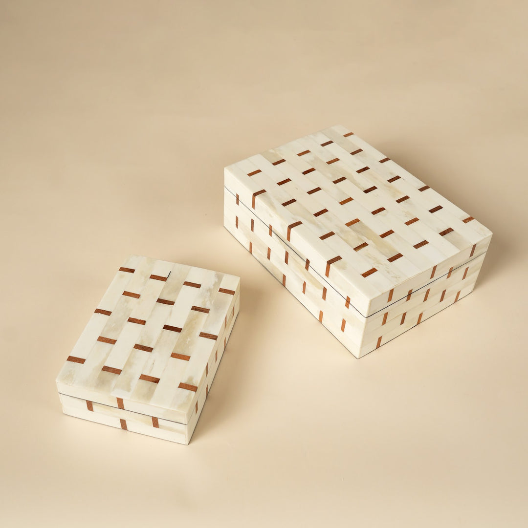 Brick Pattern Inlay Box Set of 2 handcrafted in India
