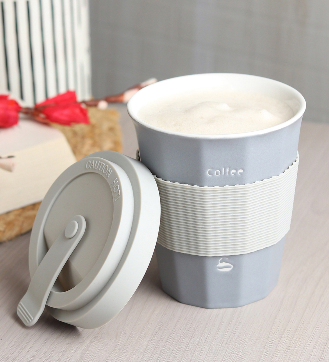 Milo Happy Ceramic Coffee Tumbler with Lid and Strap Blue view 2