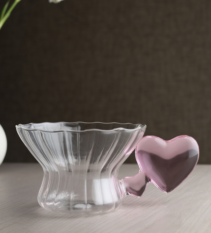 Amour Spiral Glass Cup with Pink Heart Handle view 1