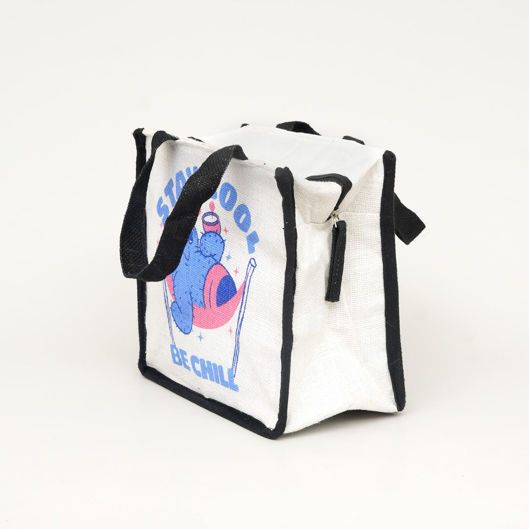 Express Jute Lunch Bag, Stay Cool Be Chill Print, View 3