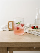 Ribbed Tea Glass with Wooden Handle in crystal glass, 200 ml