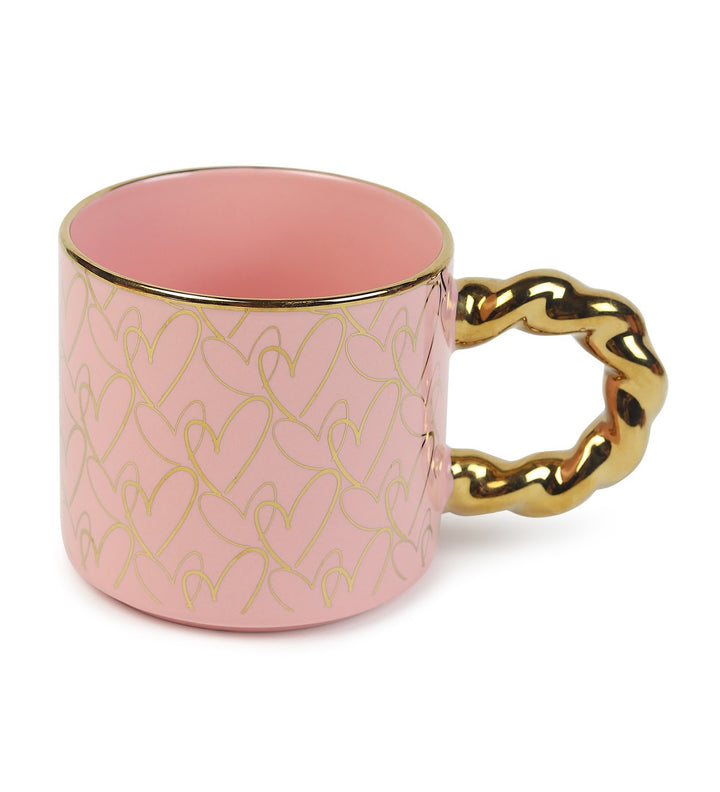 Ceramic Coffee Mug with Gold Line Art and Gold Handle Darcy Pink view 4