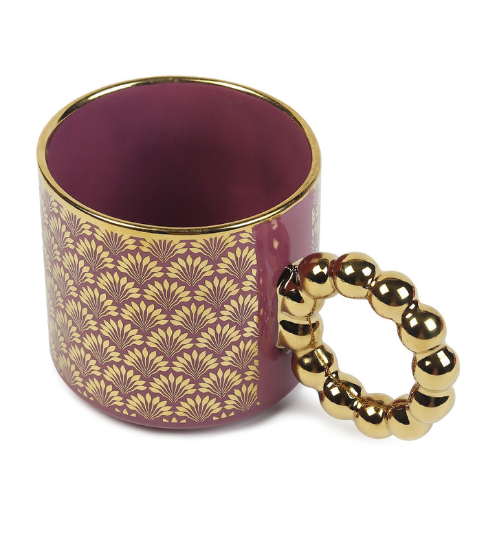 Ceramic Coffee Mug with Gold Motifs and Beaded Handle Vera Purple view 4