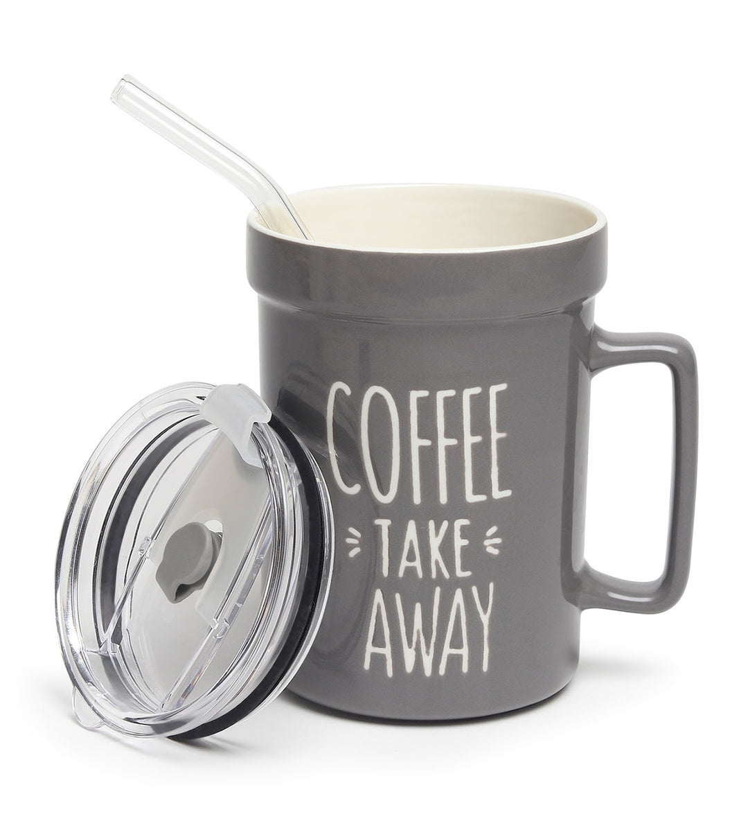 Mugsy Grey Ceramic Coffee Mug with Cafe Inscription Coffee Take Away view 6