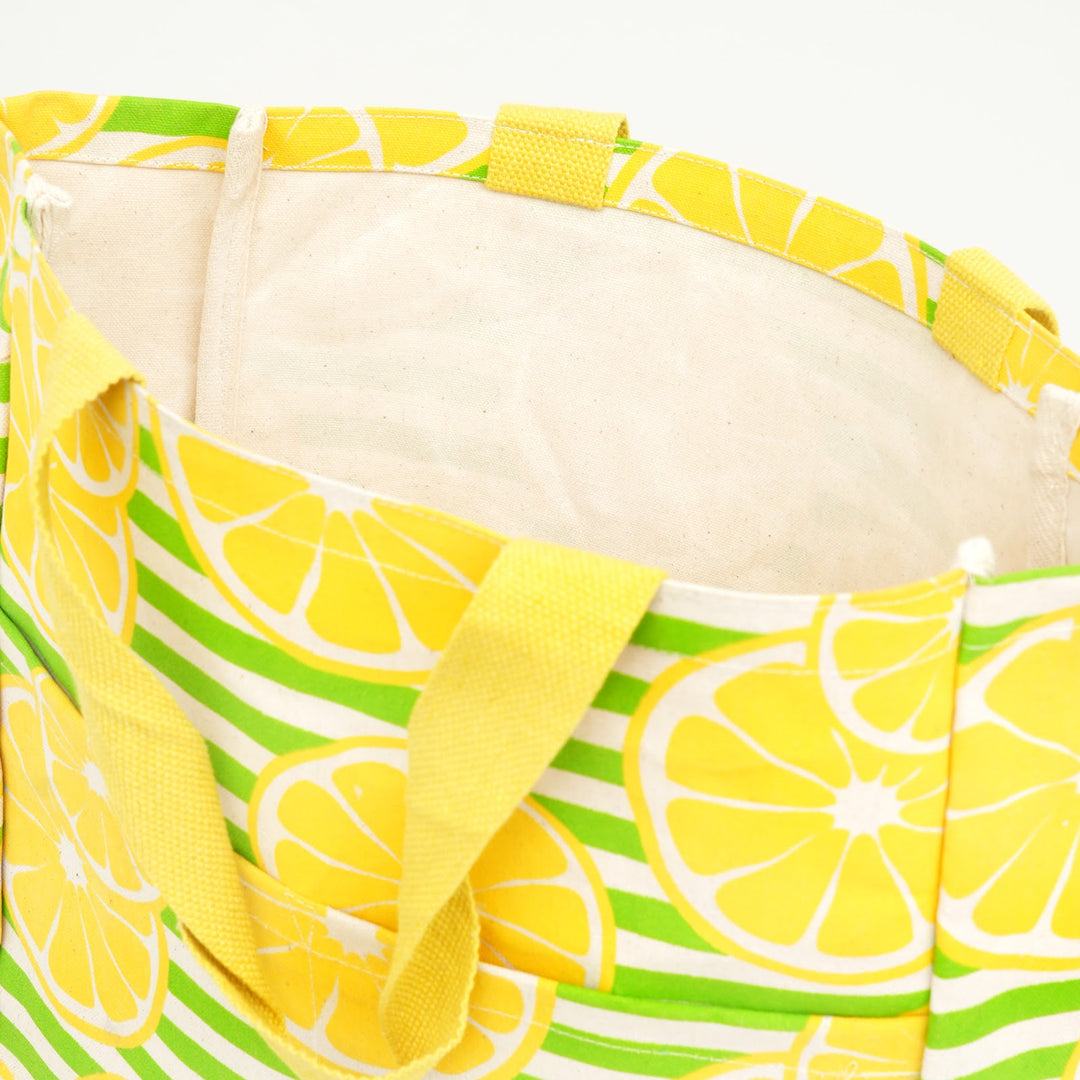 Lemon Print Striped Canvas Tote Bag, View 4