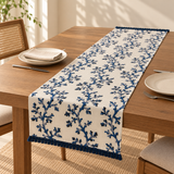 Blue Botanical Branch Cotton Table Runner