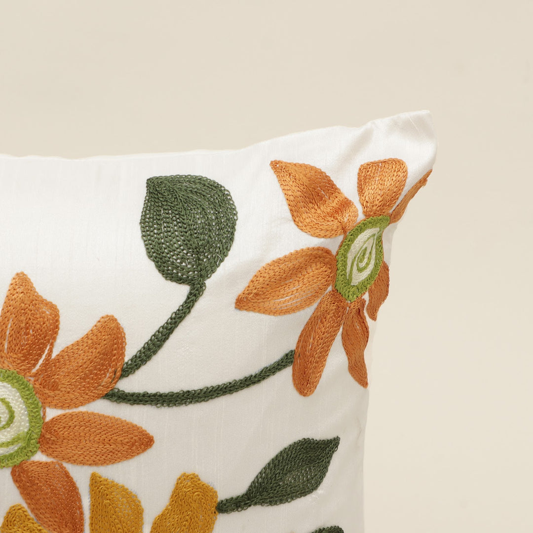 Floral Embroidered Poly Dupion Cushion Cover, View 2