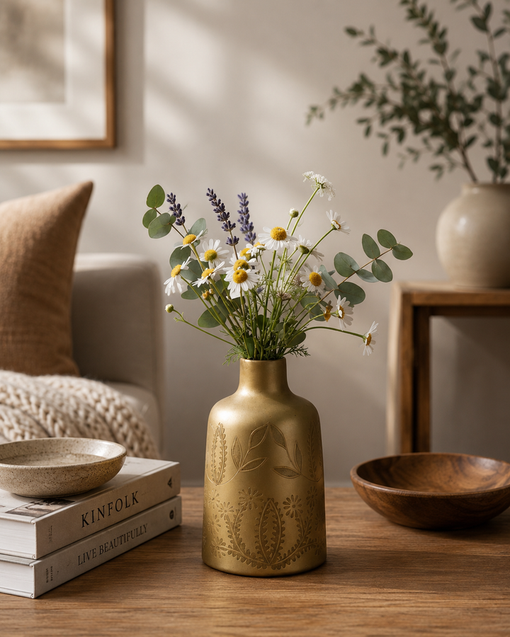 Glass Flower Vase, Gold