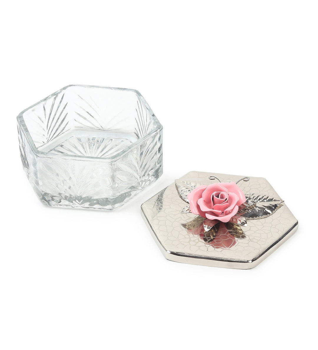 Petal Eclat Hexagon Trinket Box with Floral Bloom Accent Pink view 7