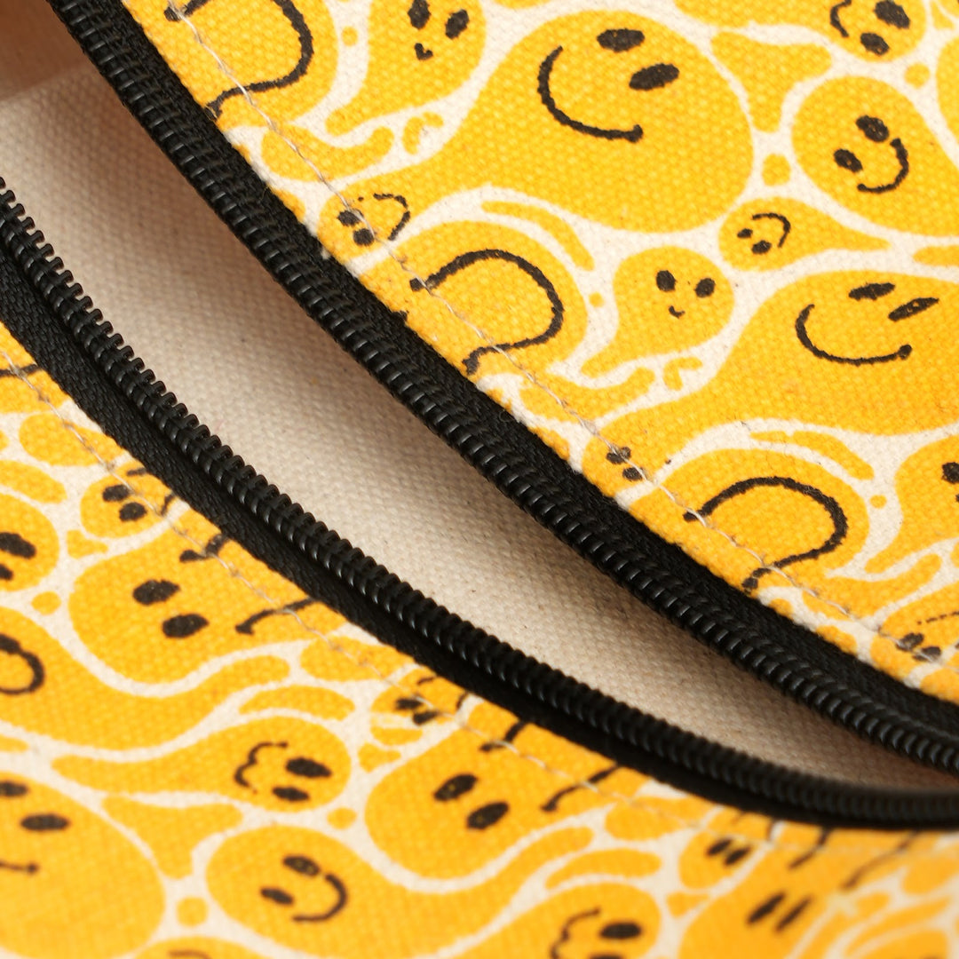 Yellow Swirl Print Fluffy Pouch with Pom Pom, View 4