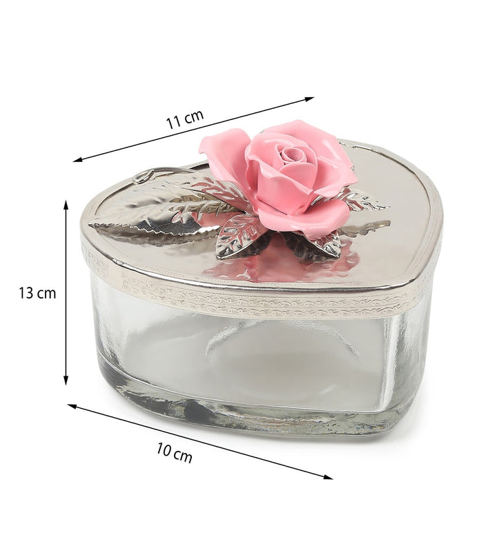 Petal Eclat Heart Shaped Trinket Box with Floral Accent Pink view 3